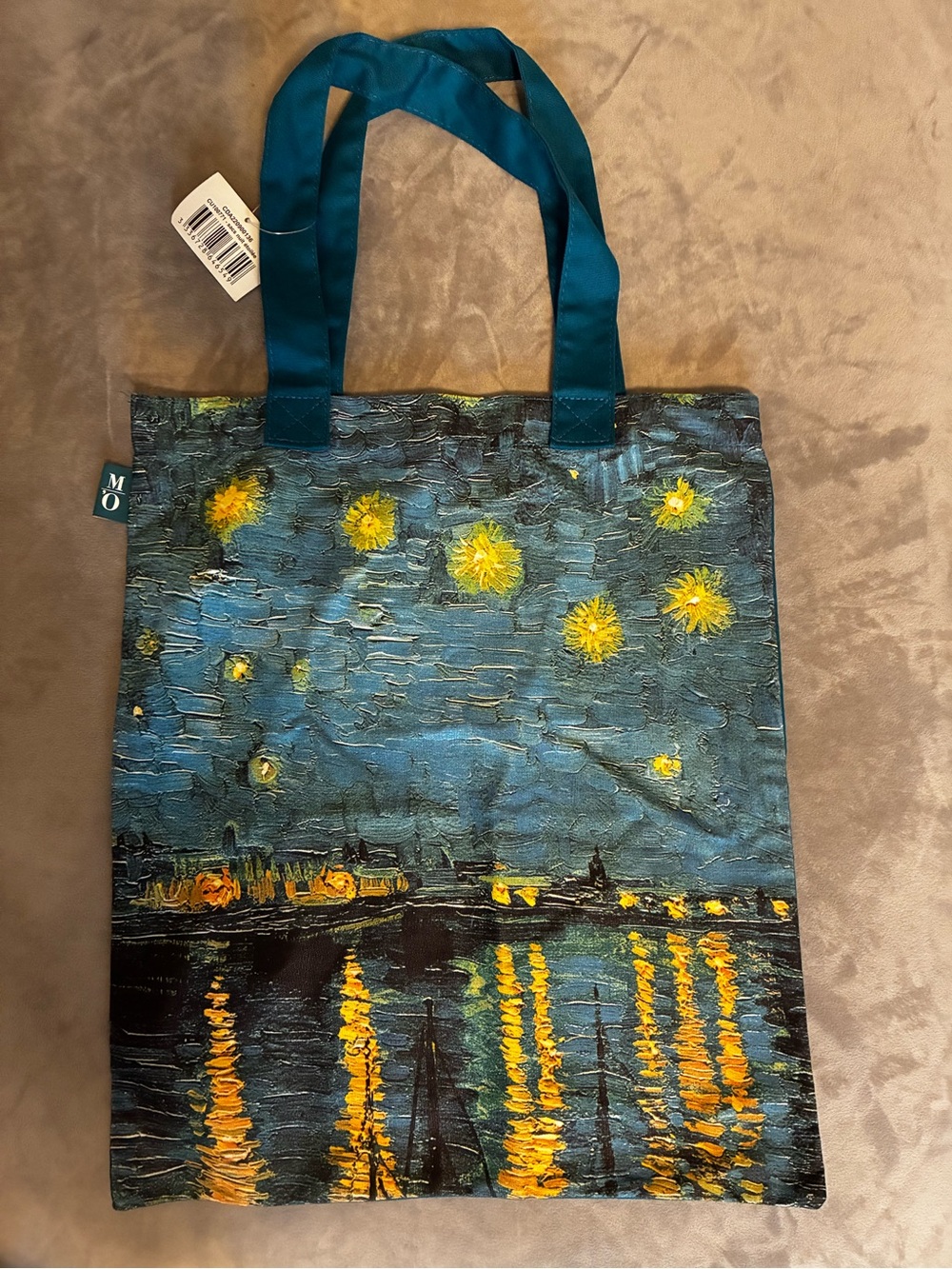 Teal Starry Night Tote Bag - Van Gogh Artistic Print